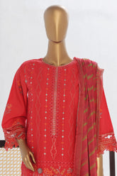 Bin Saeed Stitched 3 Piece Luxury Plain Cotton Vol-02 Collection-LF-1603-Red